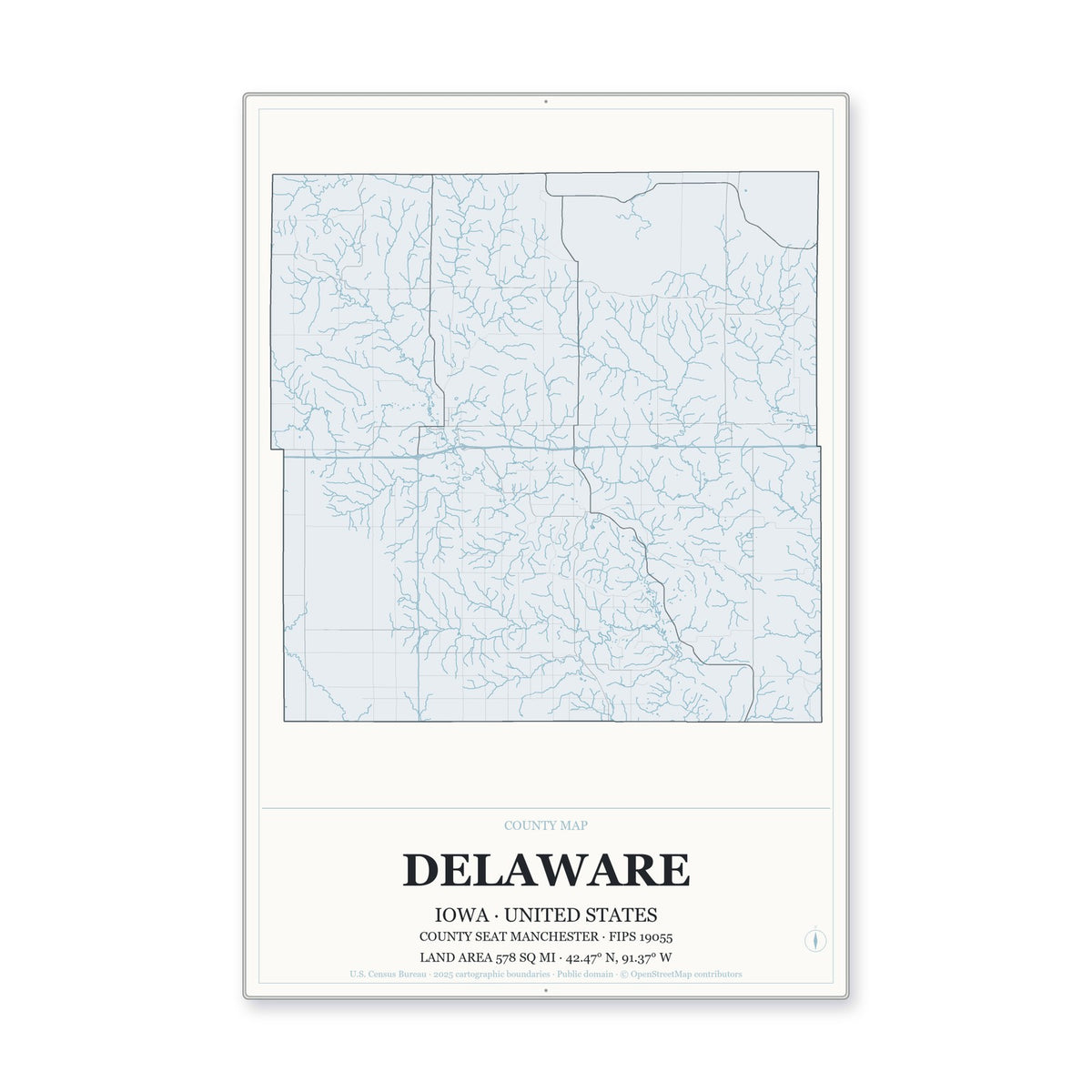 Delaware County, Iowa Map Aluminum Sign in Gallery Air style