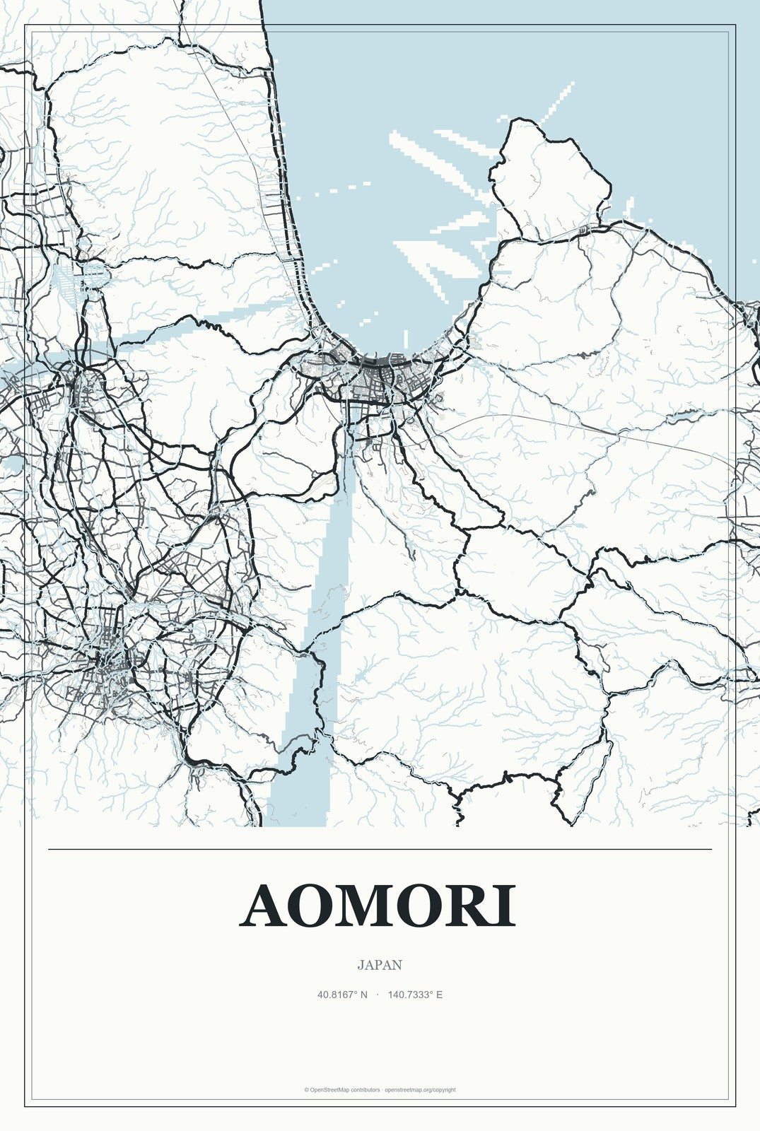 Aomori, Japan City Map Aluminum Sign in Gallery Air style