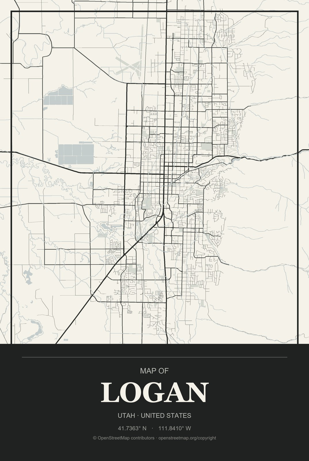 Logan, Utah City Map Aluminum Sign in Museum Plaque style