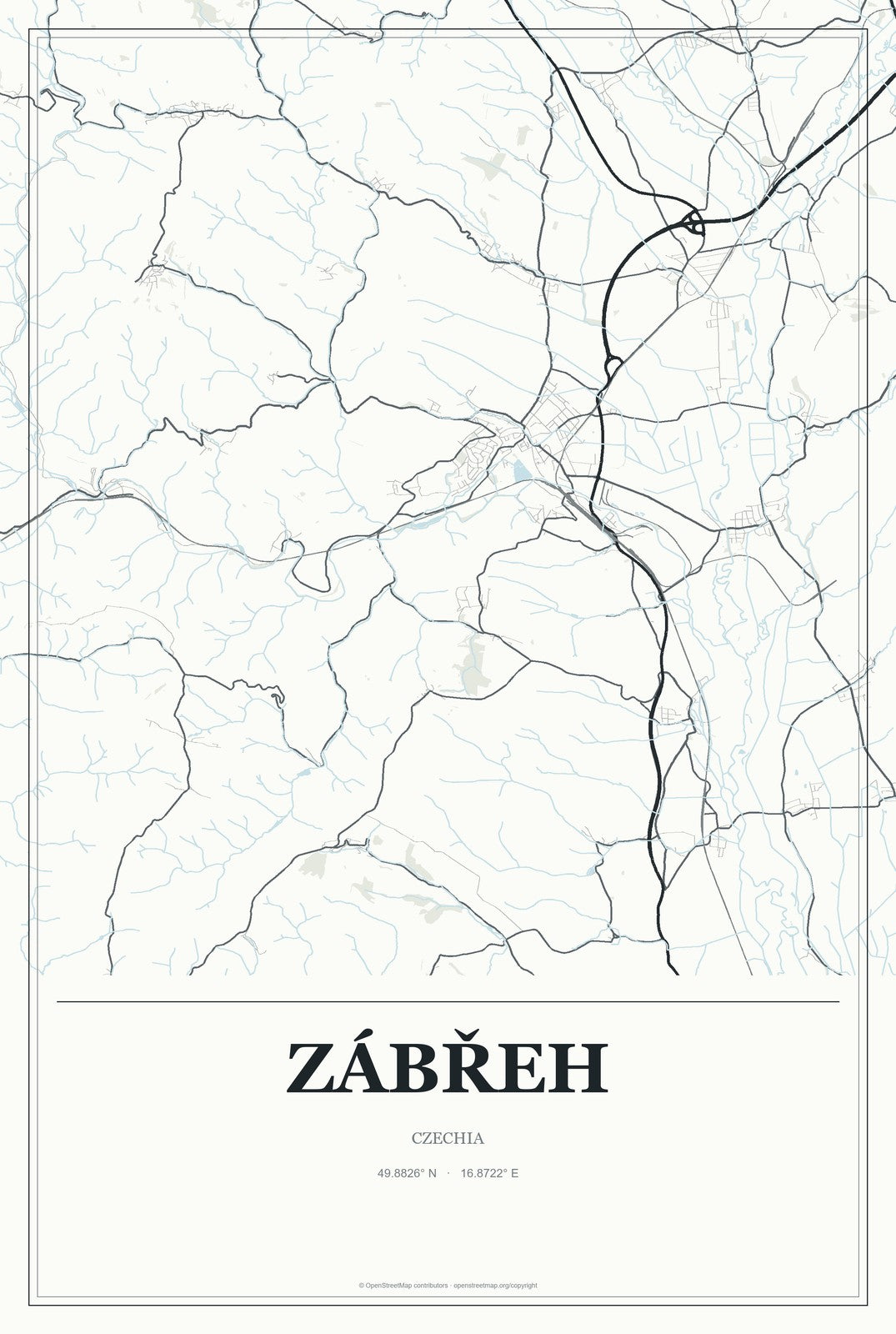 Zábřeh, Czechia City Map Aluminum Sign in Gallery Air style