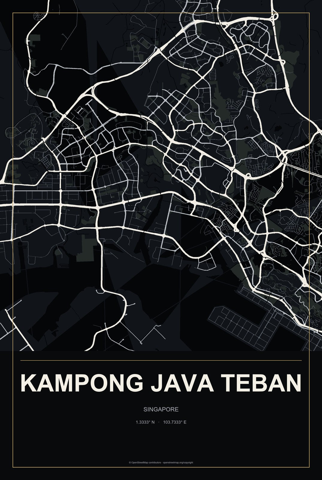 Kampong Java Teban, Singapore City Map Aluminum Sign in Metropolitan Noir style
