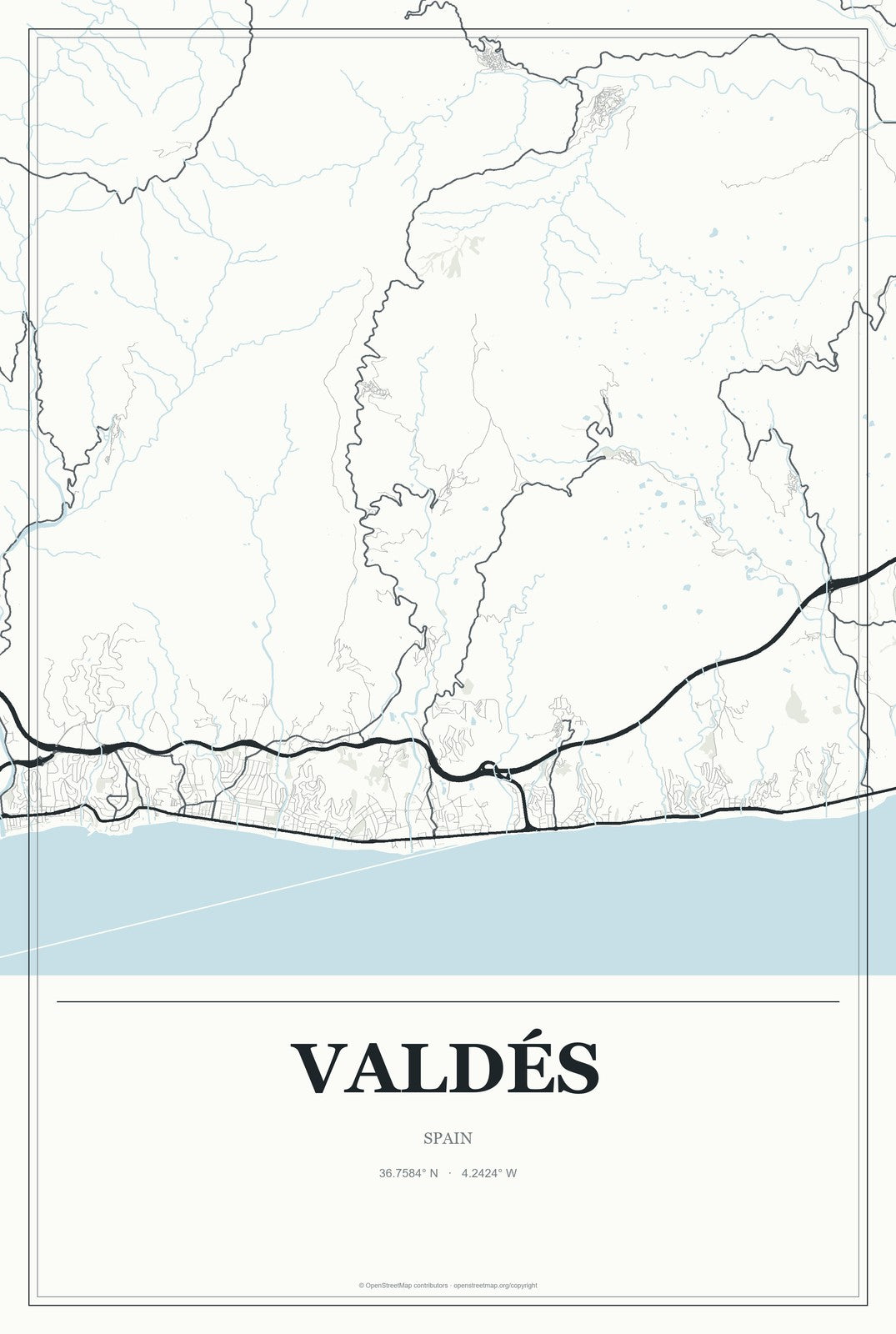 Valdés, Spain City Map Aluminum Sign in Gallery Air style