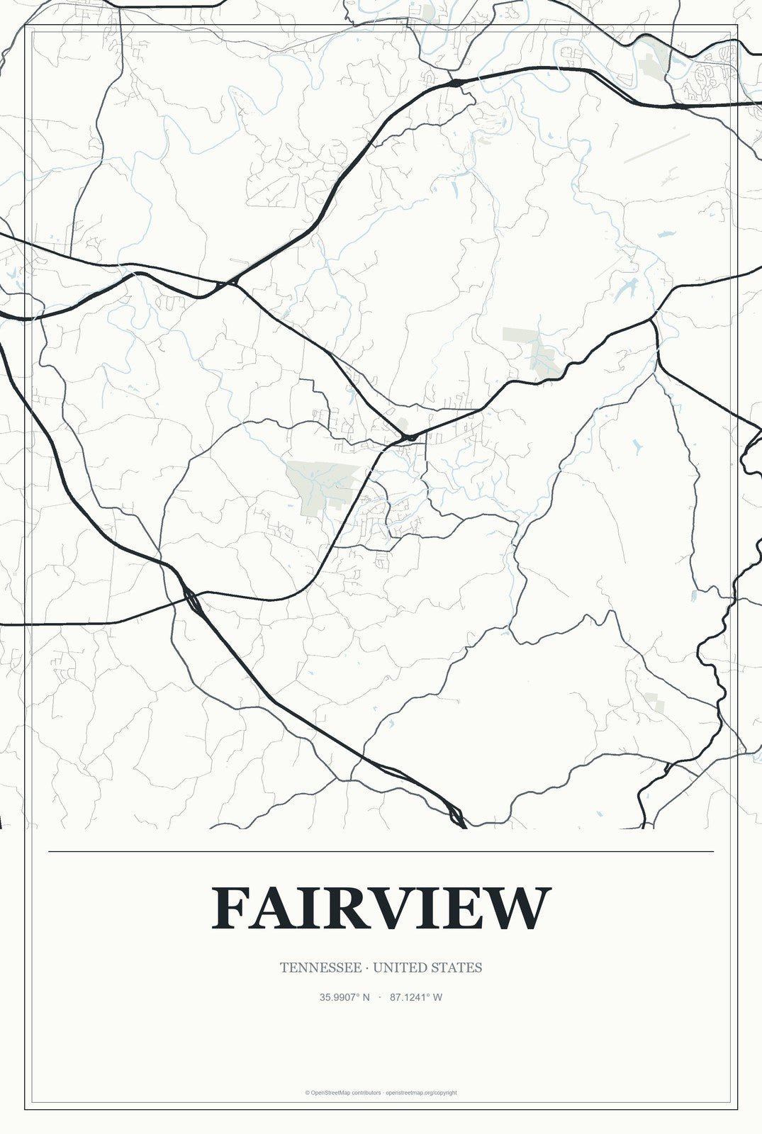 Fairview, Tennessee City Map Aluminum Sign in Gallery Air style