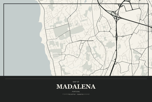 Madalena, Portugal City Map Aluminum Sign in Museum Plaque style