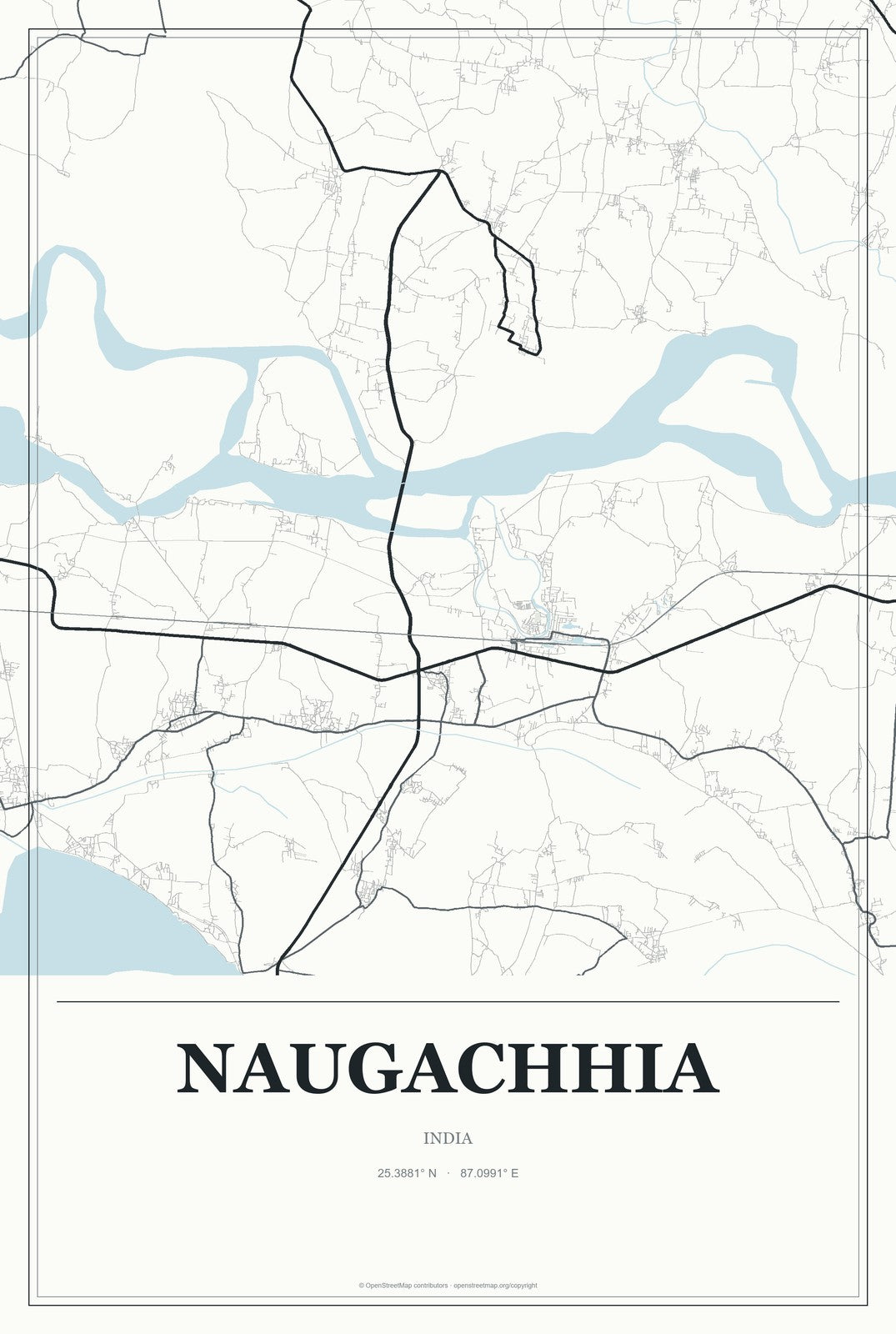 Naugachhia, India City Map Aluminum Sign in Gallery Air style