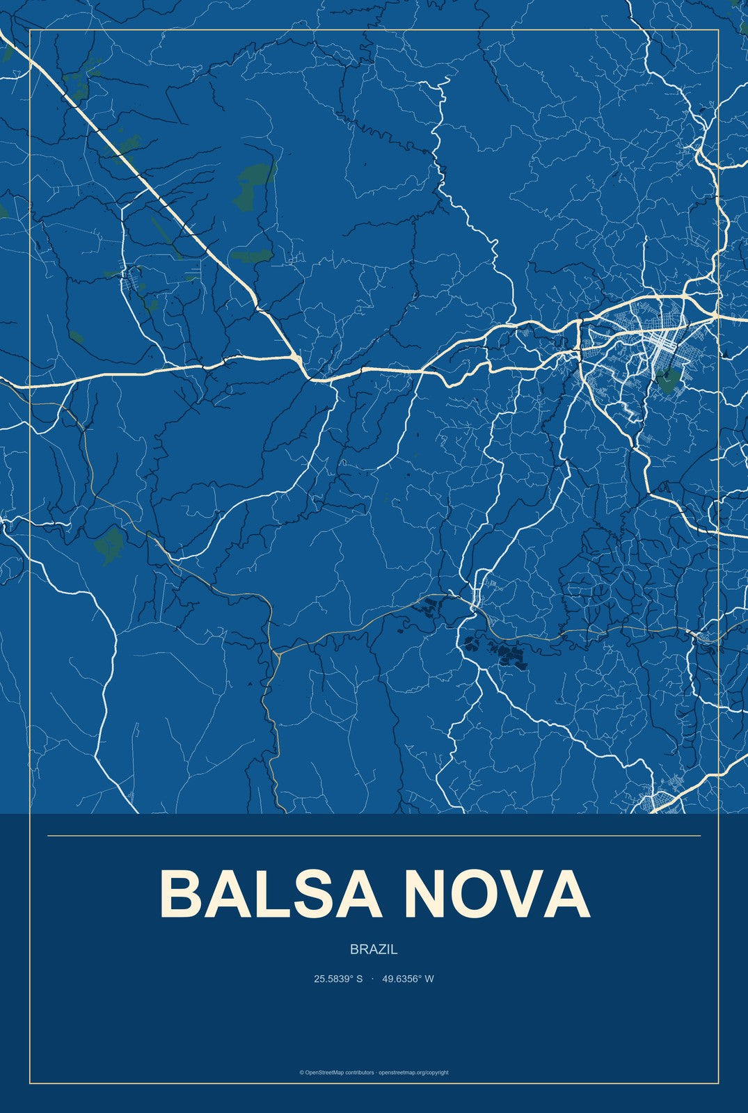 Balsa Nova, Brazil City Map Aluminum Sign in Harbor Cobalt style