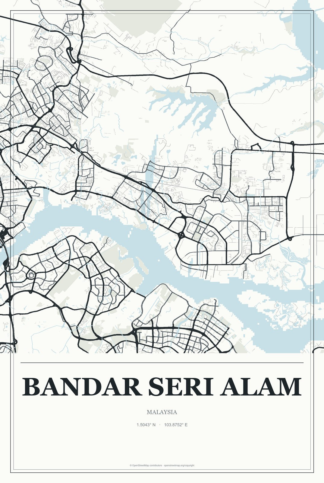 Bandar Seri Alam, Malaysia City Map Aluminum Sign in Gallery Air style