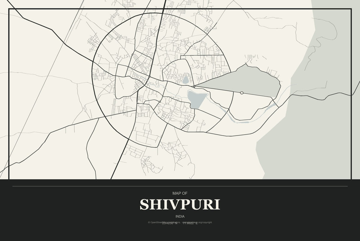 Shivpuri, India City Map Aluminum Sign in Museum Plaque style