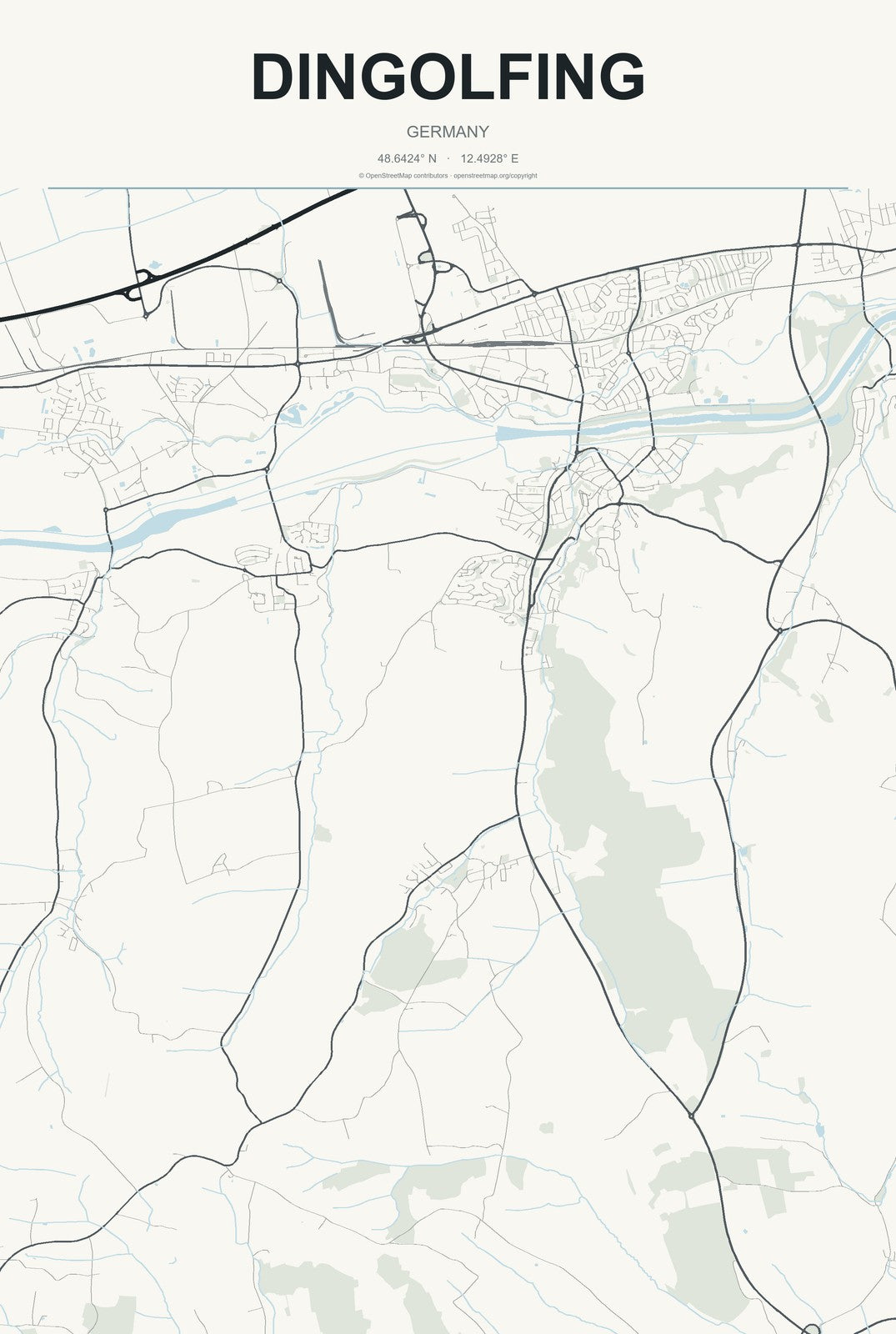 Dingolfing, Germany City Map Aluminum Sign in Headline Atlas style