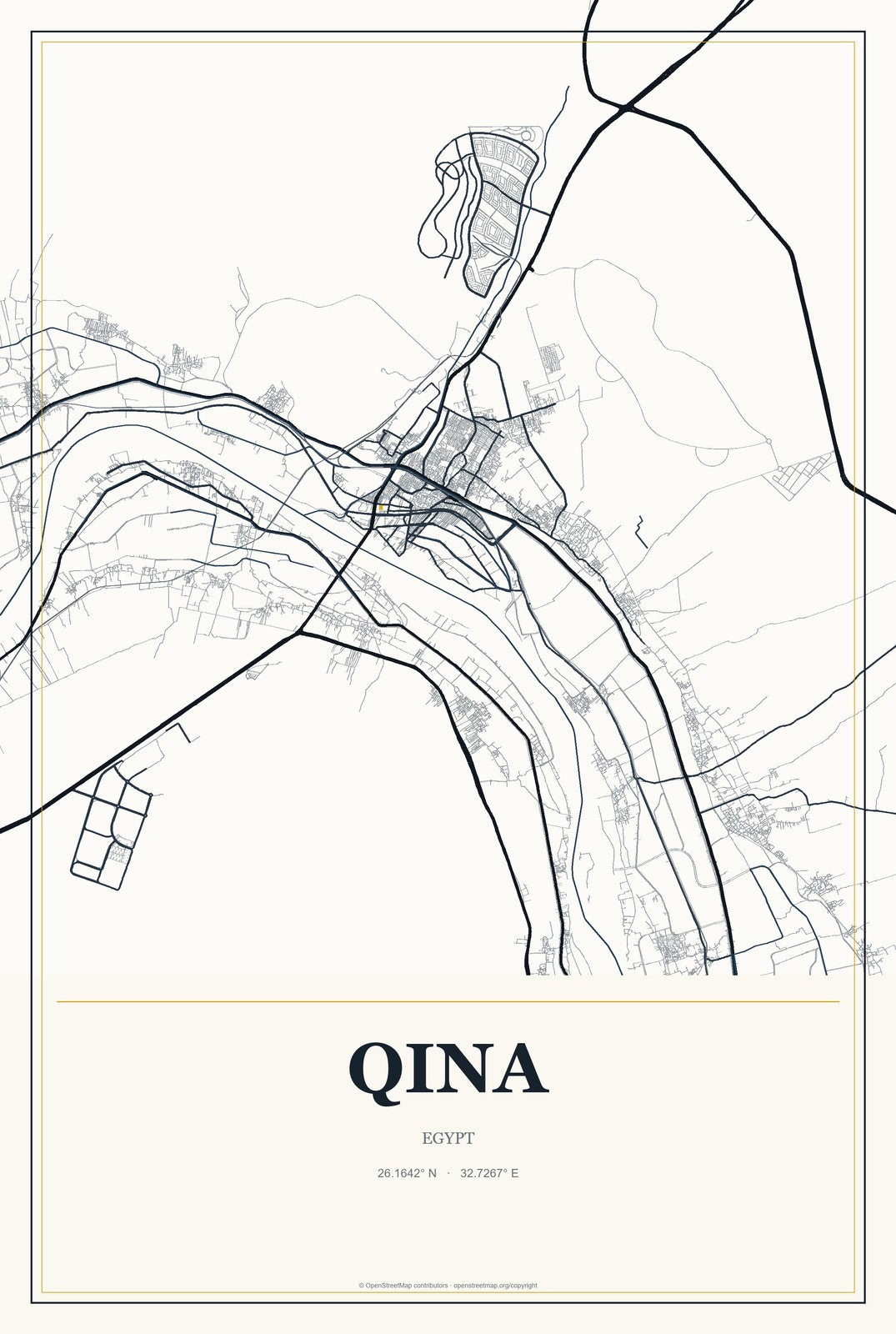 Qina, Egypt City Map Aluminum Sign in Citrine Modern style