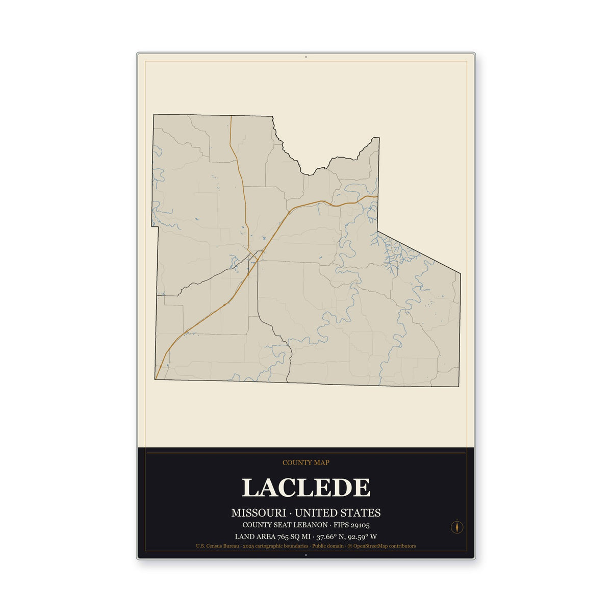 Laclede County, Missouri Map Aluminum Sign in Museum Plaque style