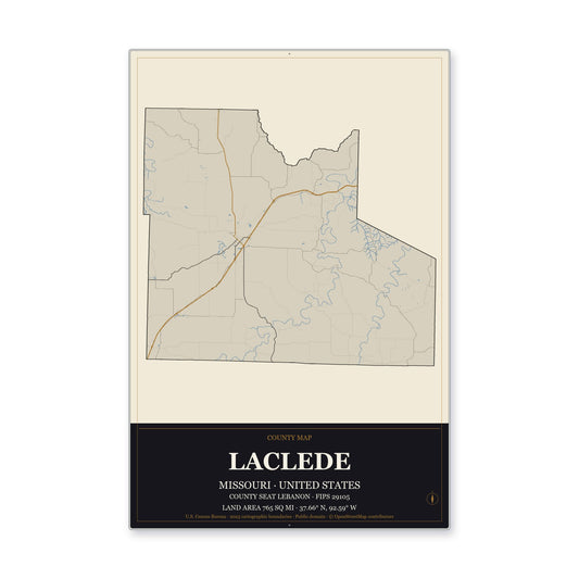 Laclede County, Missouri Map Aluminum Sign in Museum Plaque style