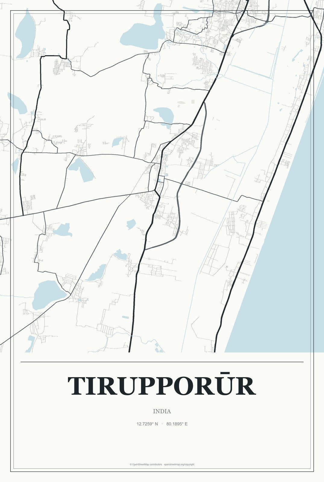 Tirupporūr, India City Map Aluminum Sign in Gallery Air style
