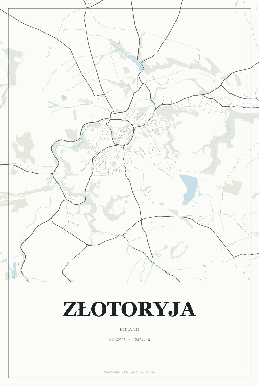Złotoryja, Poland City Map Aluminum Sign in Gallery Air style