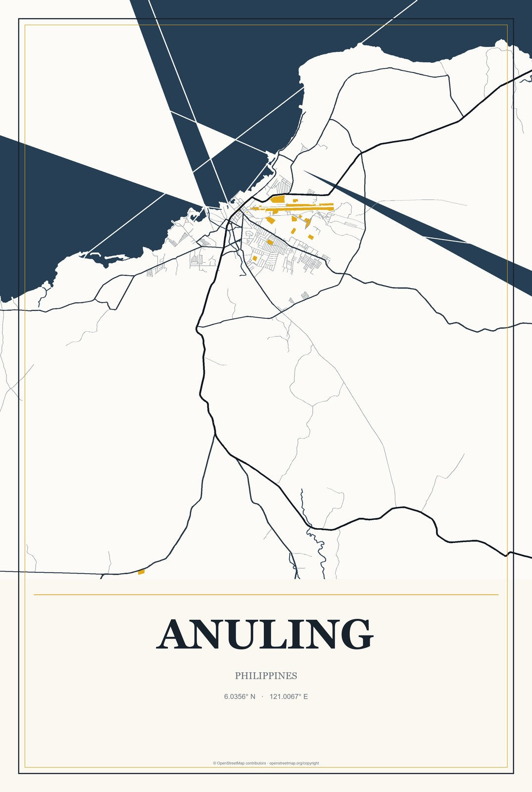 Anuling, Philippines City Map Aluminum Sign in Citrine Modern style