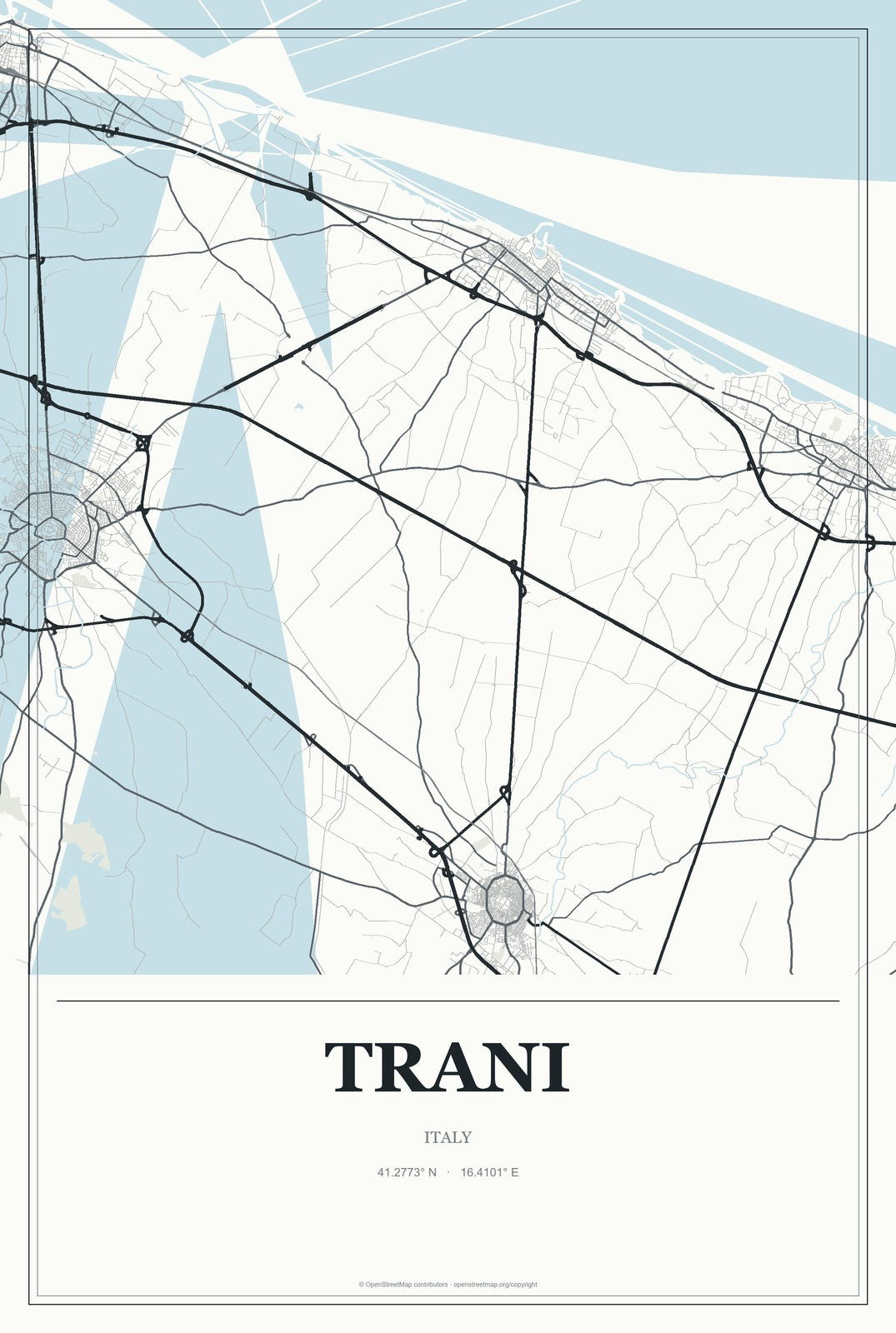 Trani, Italy City Map Aluminum Sign in Gallery Air style
