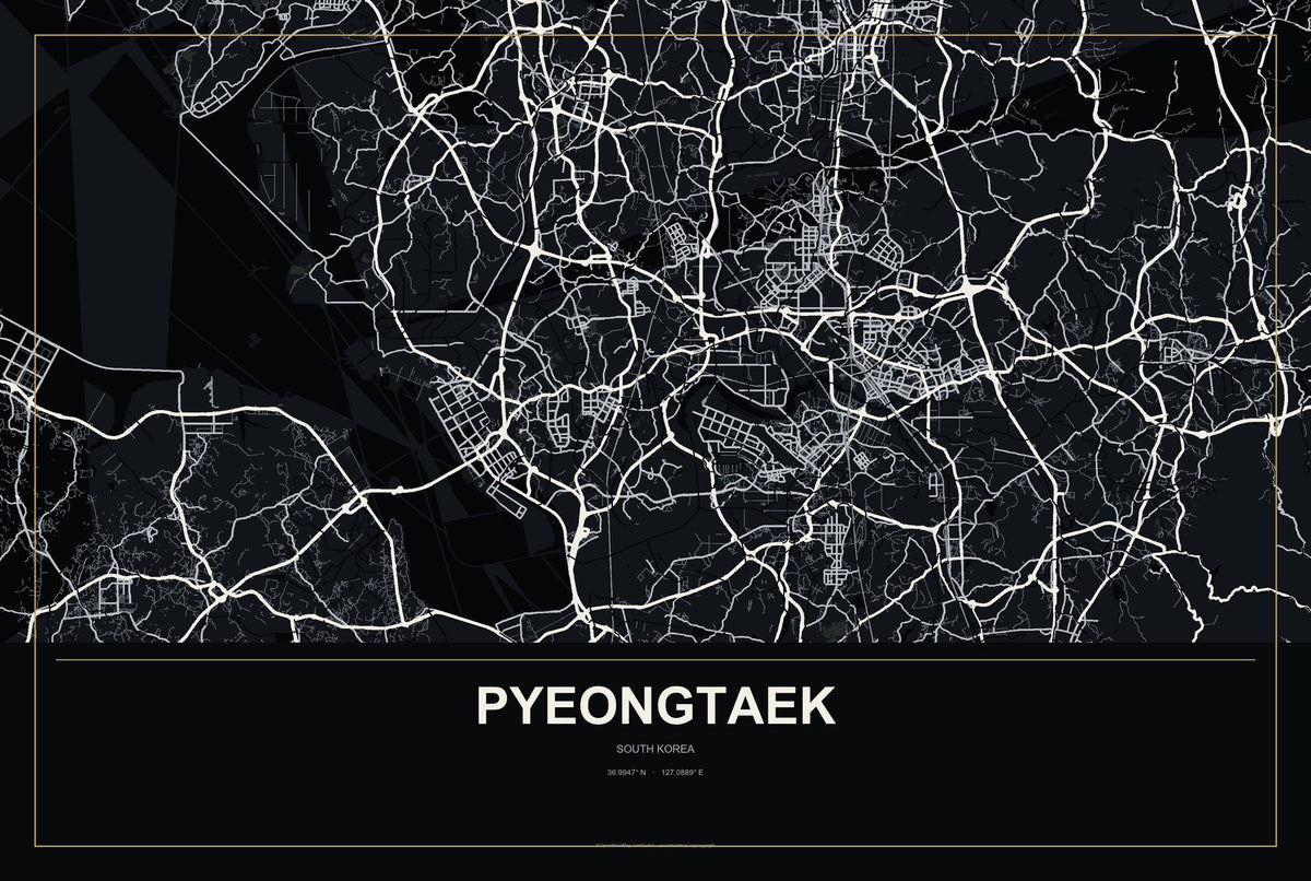 Pyeongtaek, South Korea City Map Aluminum Sign in Metropolitan Noir style