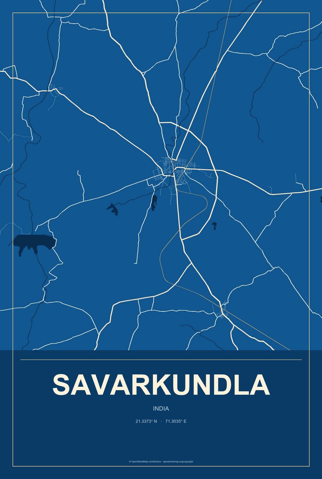 Savarkundla, India City Map Aluminum Sign in Harbor Cobalt style