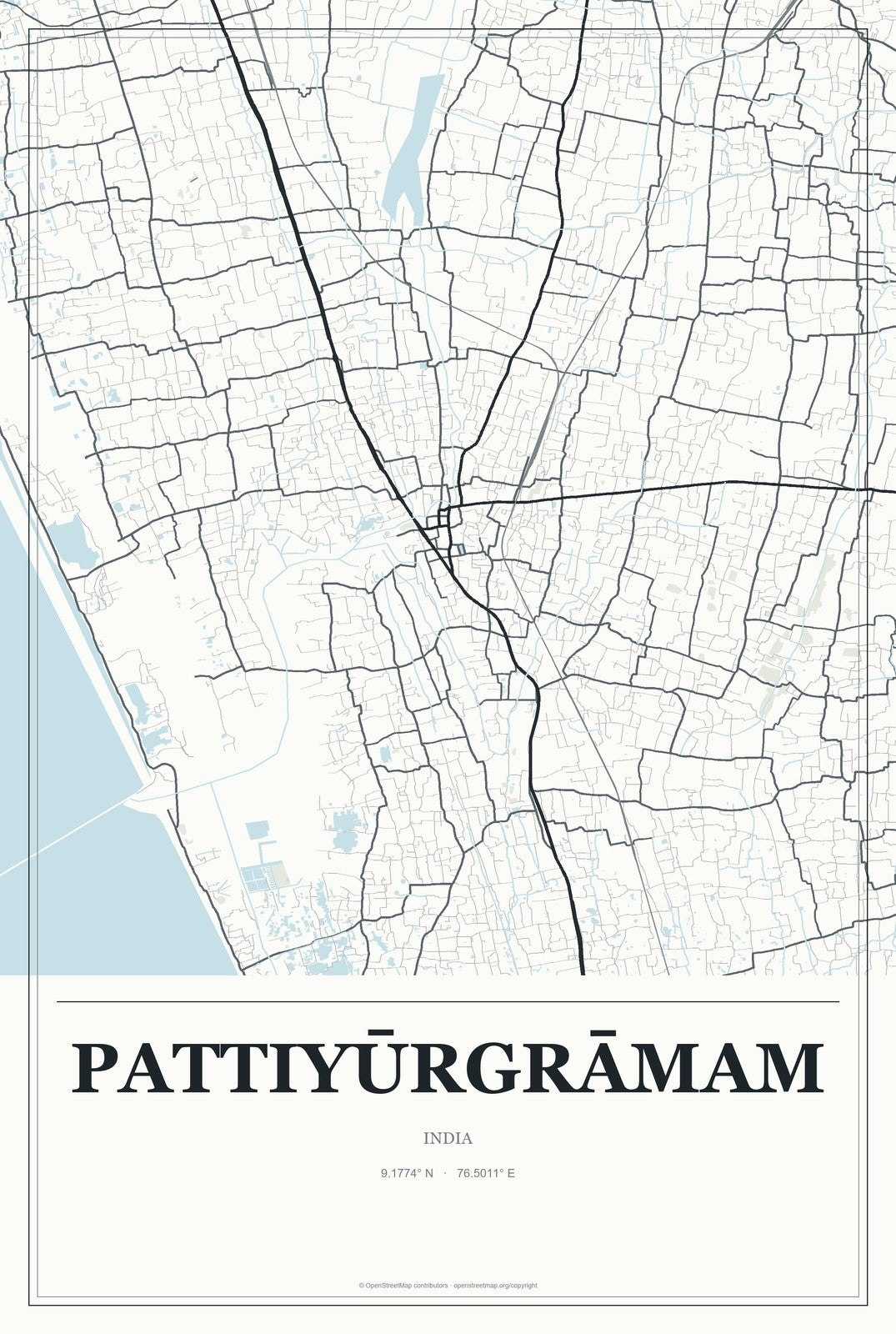 Pattiyūrgrāmam, India City Map Aluminum Sign in Gallery Air style