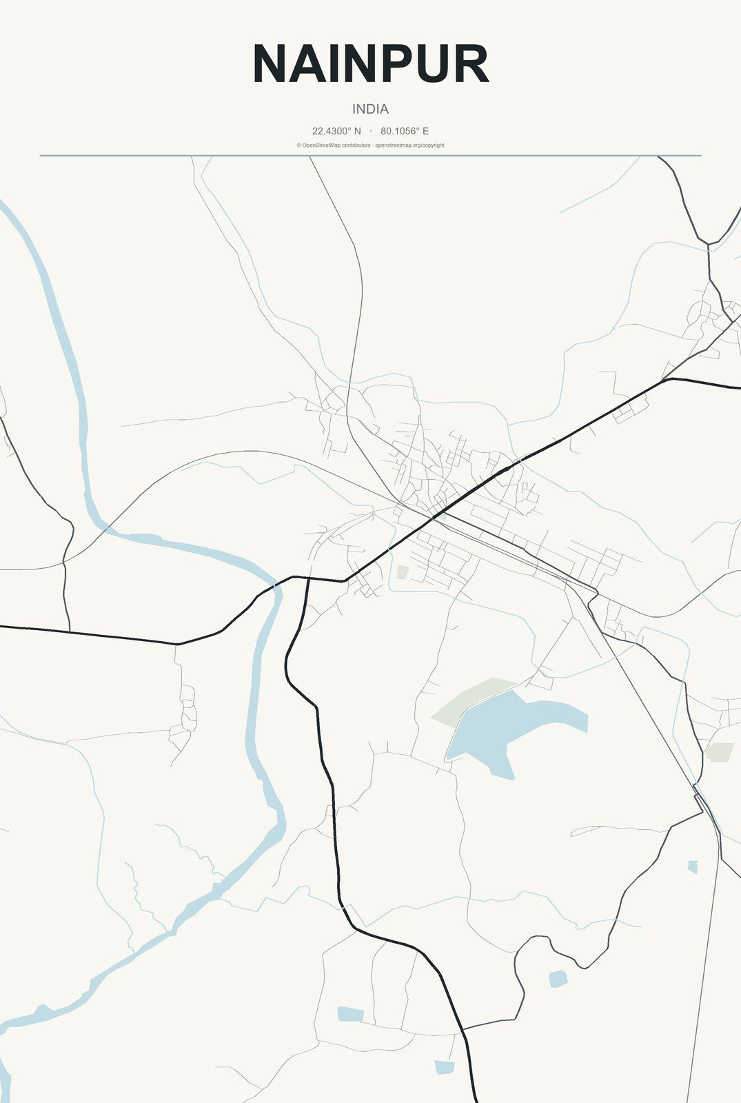 Nainpur, India City Map Aluminum Sign in Headline Atlas style