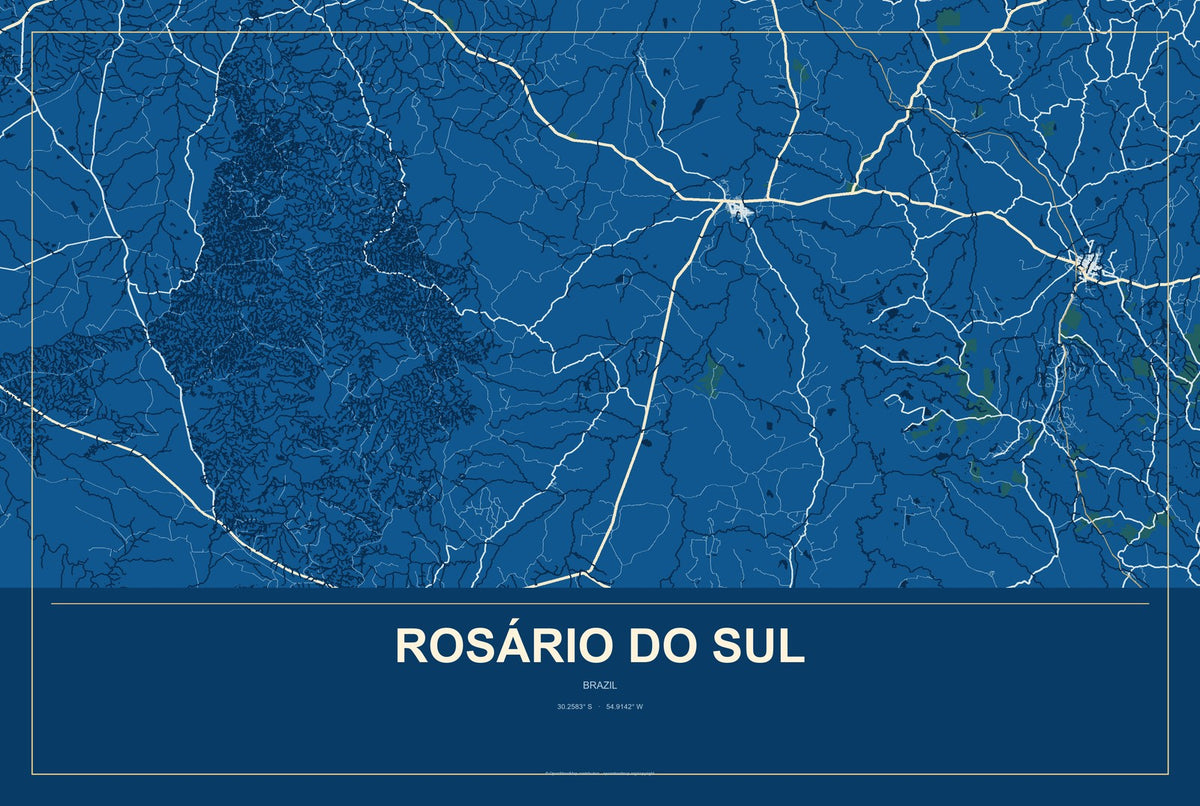 Rosário do Sul, Brazil City Map Aluminum Sign in Harbor Cobalt style