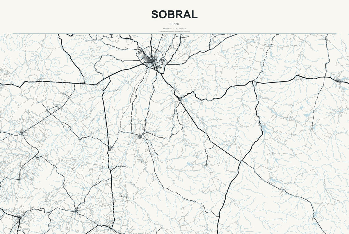 Sobral, Brazil City Map Aluminum Sign in Headline Atlas style
