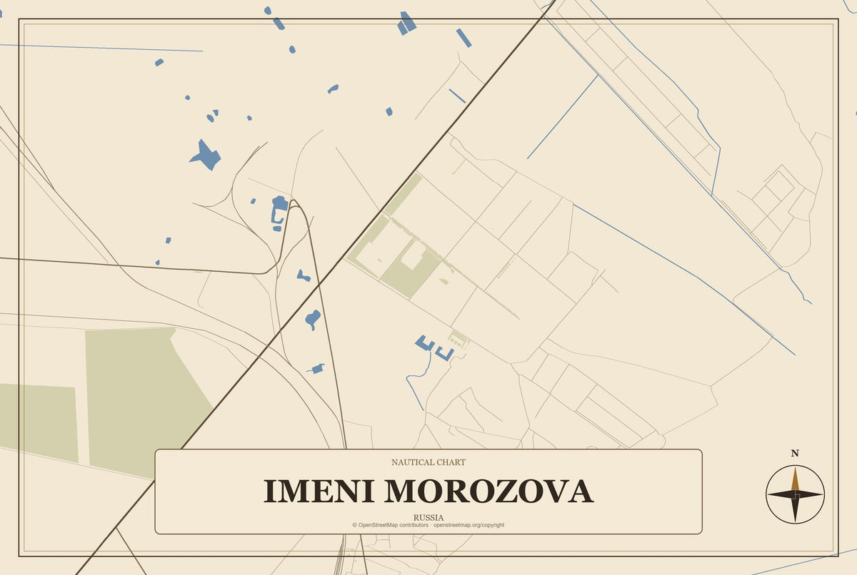 Imeni Morozova, Russia City Map Aluminum Sign in Heritage Nautical style
