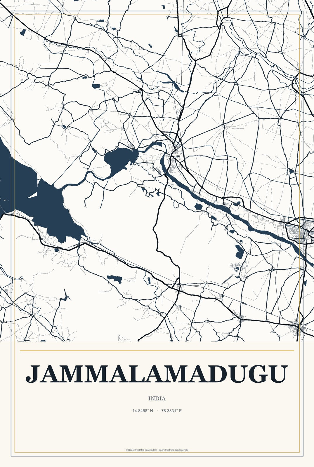 Jammalamadugu, India City Map Aluminum Sign in Citrine Modern style
