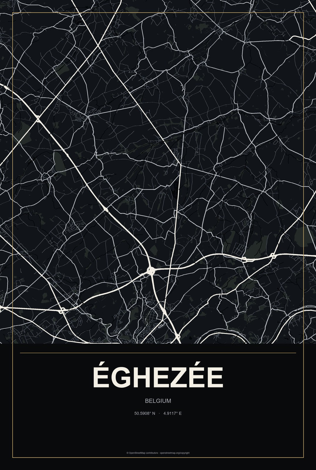 Éghezée, Belgium City Map Aluminum Sign in Metropolitan Noir style
