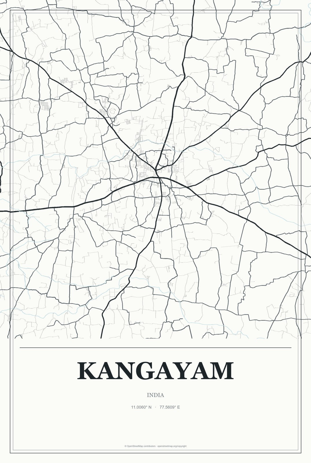 Kangayam, India City Map Aluminum Sign in Gallery Air style