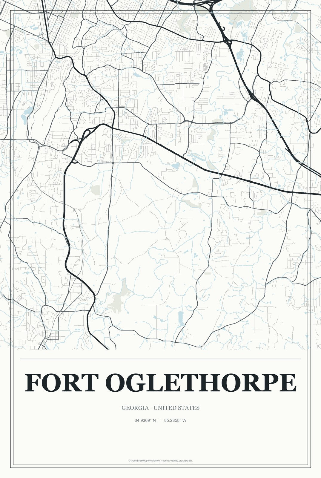 Fort Oglethorpe, Georgia City Map Aluminum Sign in Gallery Air style