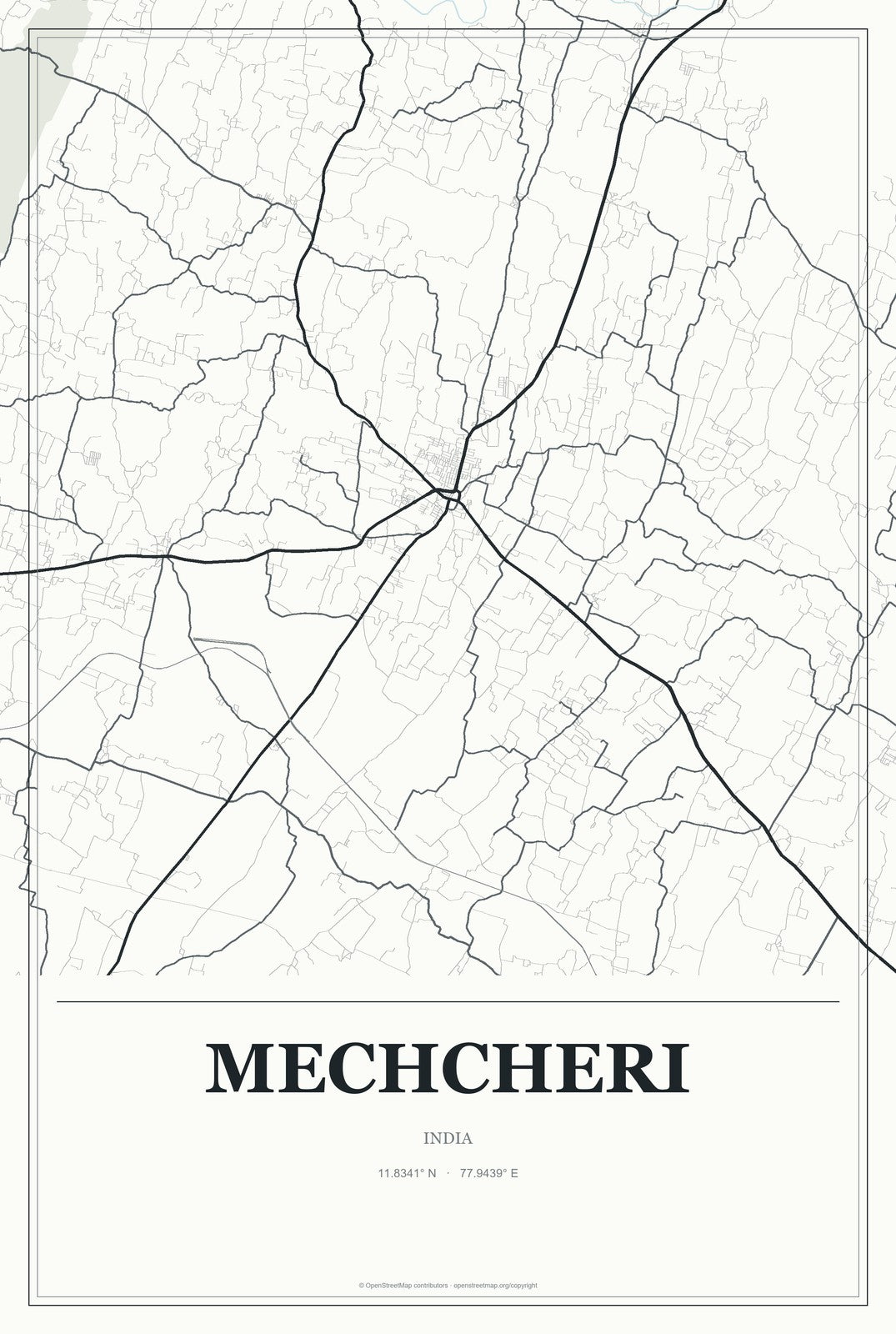 Mechcheri, India City Map Aluminum Sign in Gallery Air style