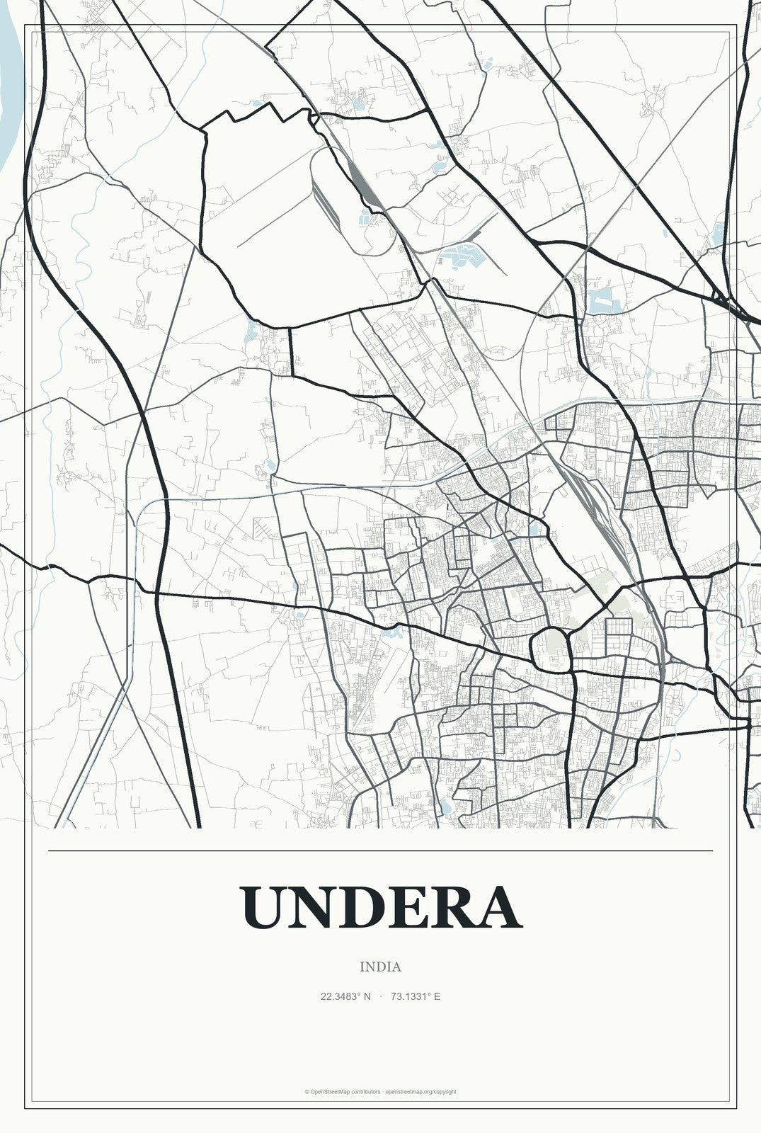 Undera, India City Map Aluminum Sign in Gallery Air style