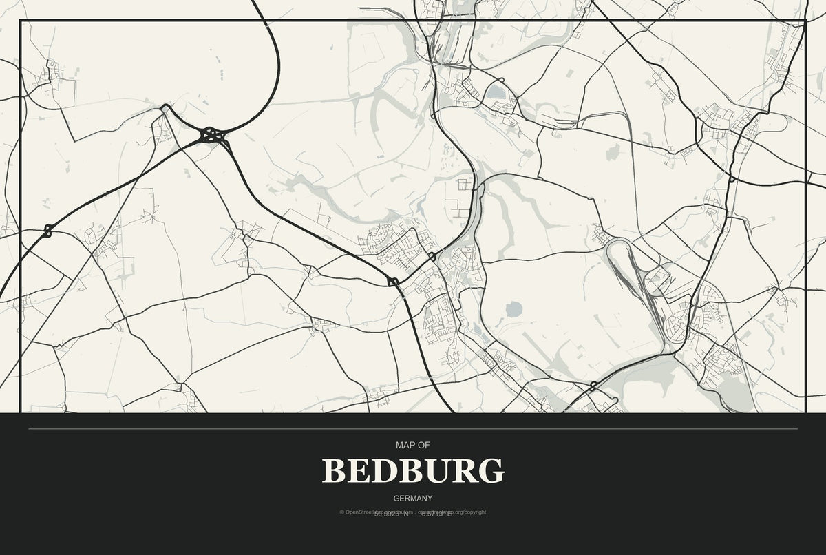 Bedburg, Germany City Map Aluminum Sign in Museum Plaque style