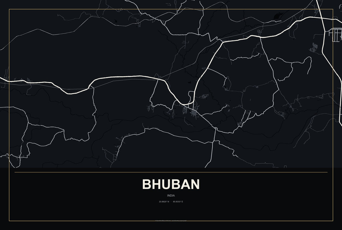 Bhuban, India City Map Aluminum Sign in Metropolitan Noir style