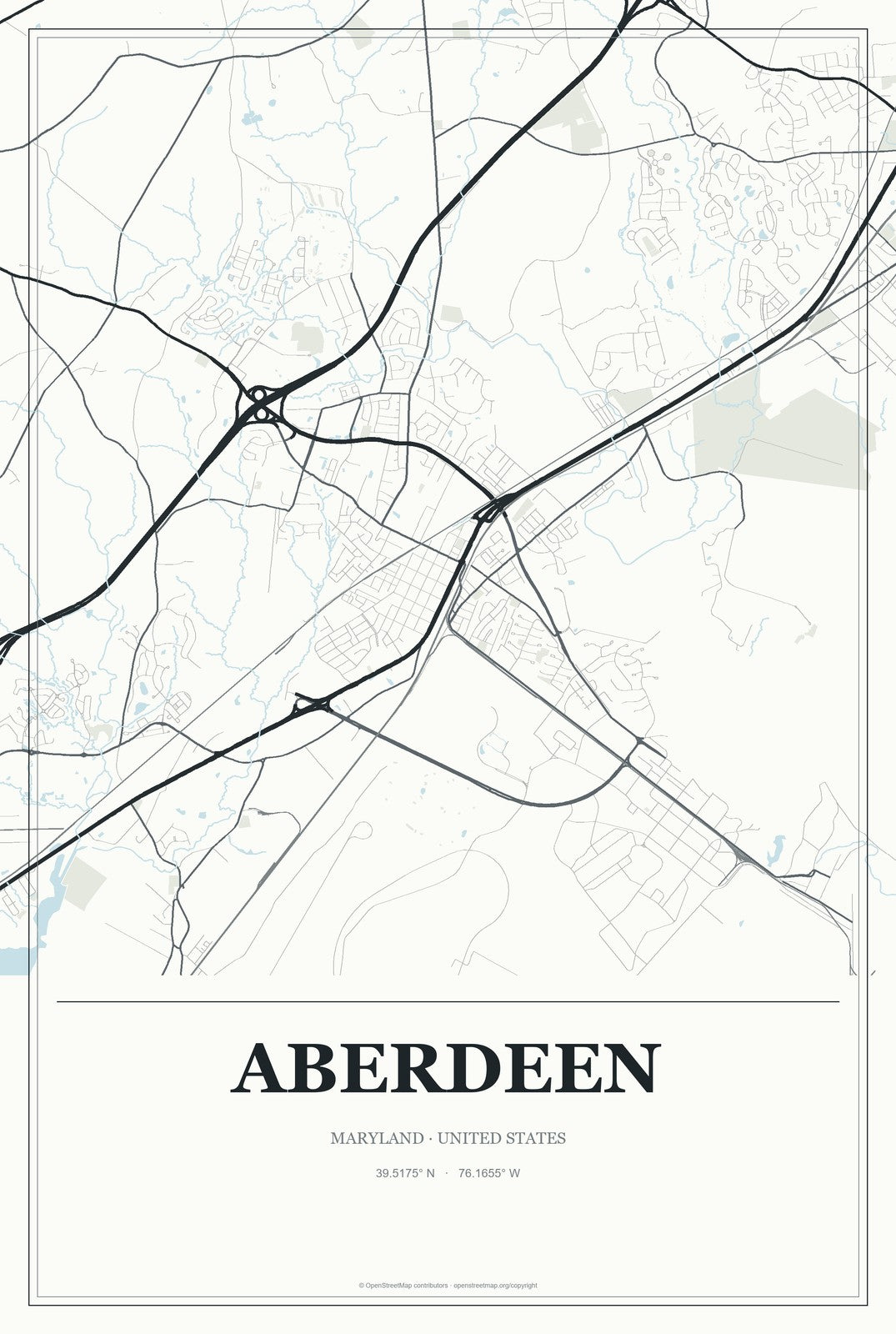 Aberdeen, Maryland City Map Aluminum Sign in Gallery Air style
