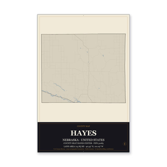 Hayes County, Nebraska Map Aluminum Sign in Museum Plaque style