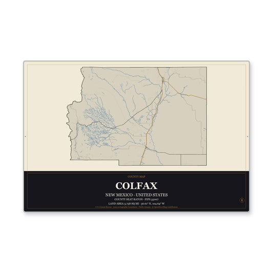 Colfax County, New Mexico Map Aluminum Sign in Museum Plaque style