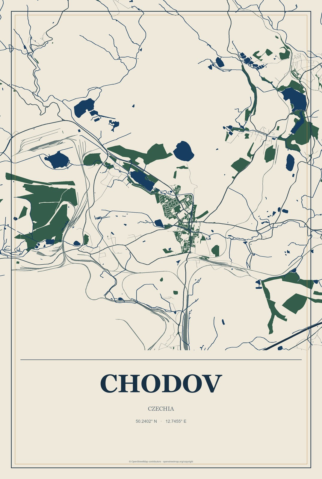 Chodov, Czechia City Map Aluminum Sign in Coastal Cutout style