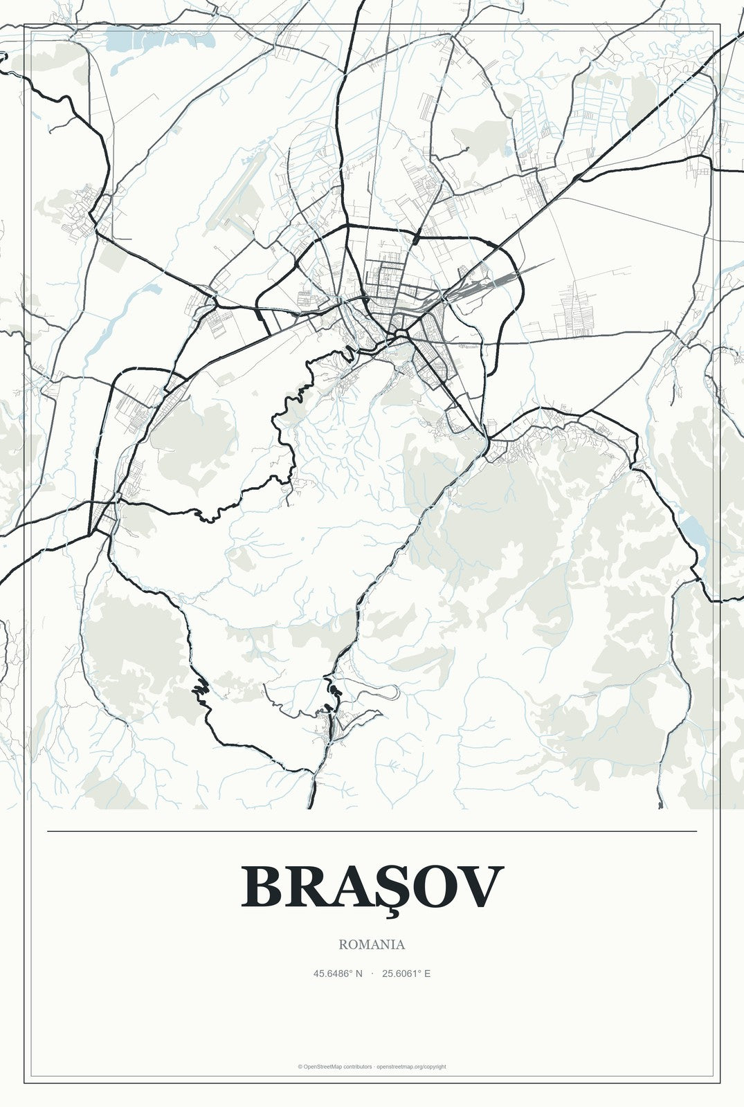 Braşov, Romania City Map Aluminum Sign in Gallery Air style