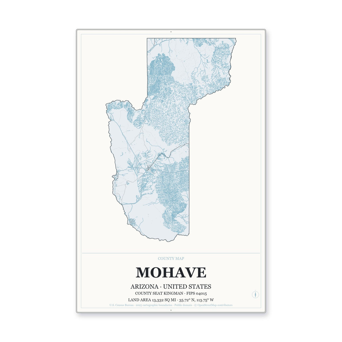 Mohave County, Arizona Map Aluminum Sign in Gallery Air style