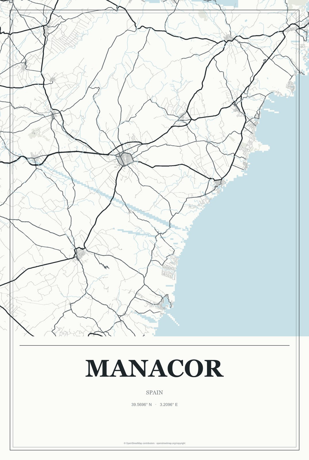 Manacor, Spain City Map Aluminum Sign in Gallery Air style