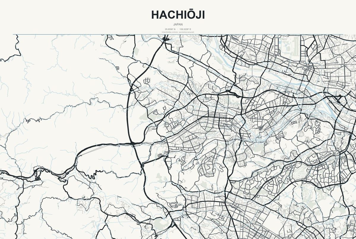 Hachiōji, Japan City Map Aluminum Sign in Headline Atlas style
