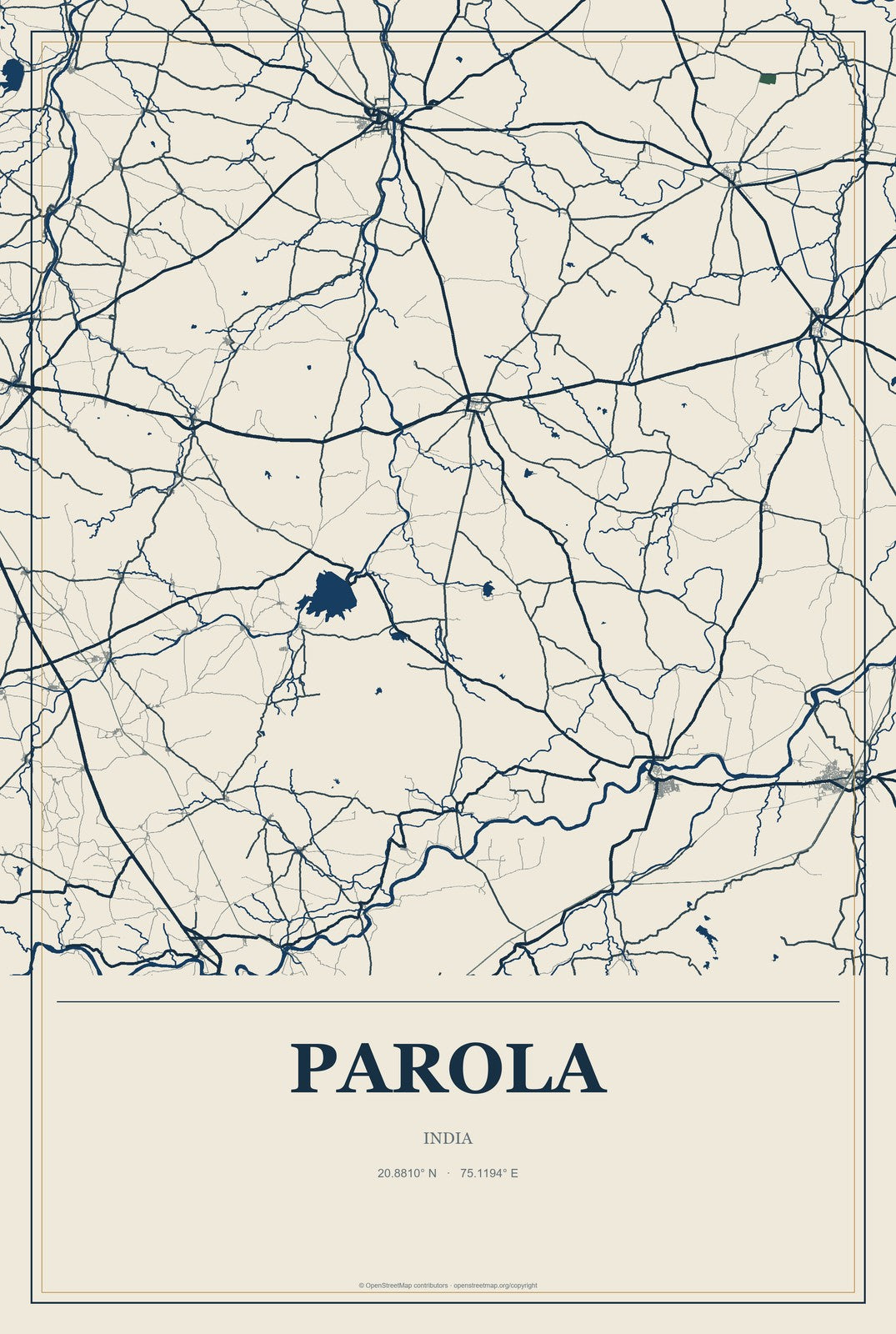 Parola, India City Map Aluminum Sign in Coastal Cutout style