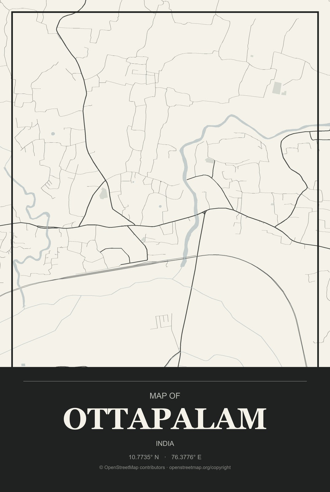 Ottapalam, India City Map Aluminum Sign in Museum Plaque style