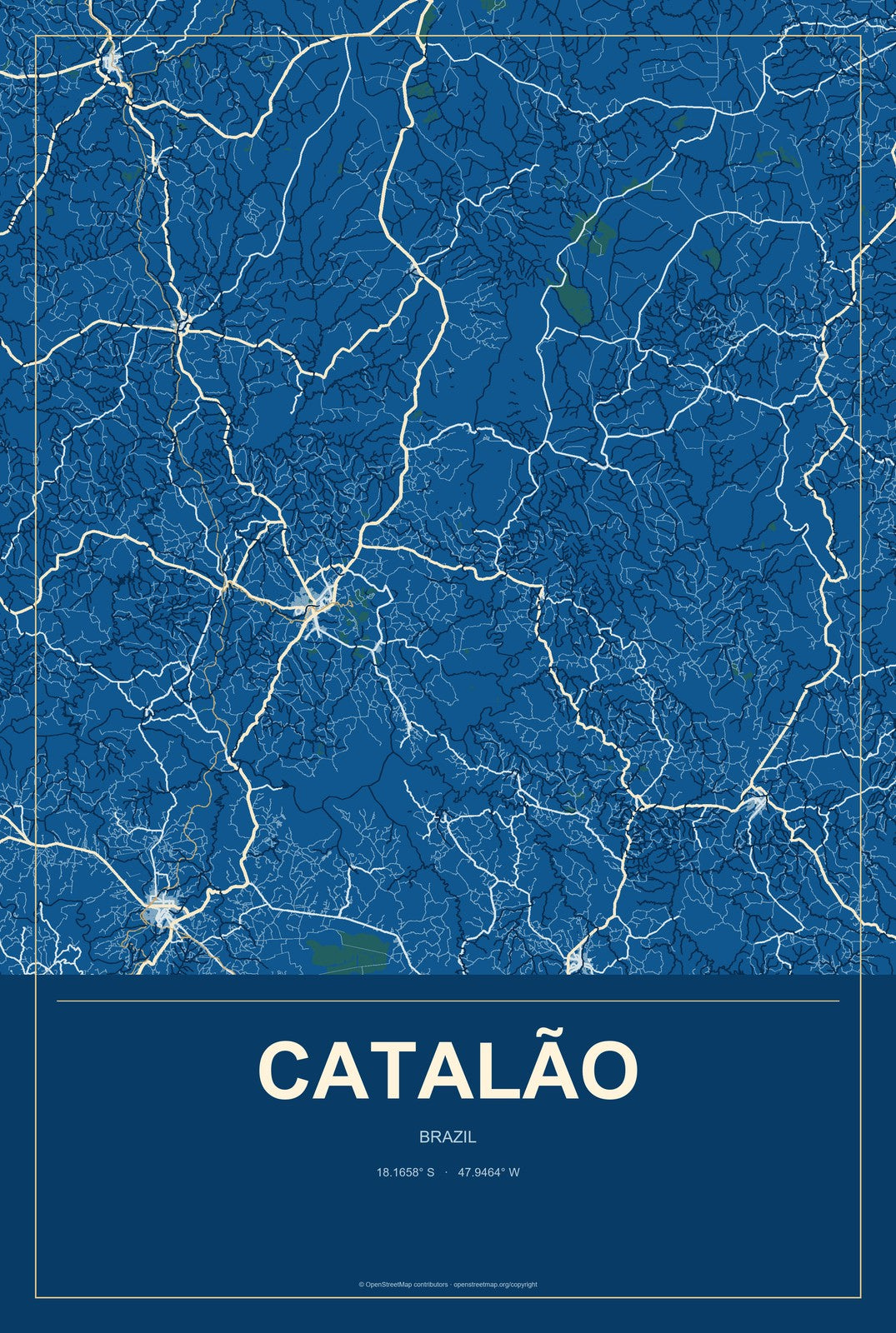 Catalão, Brazil City Map Aluminum Sign in Harbor Cobalt style