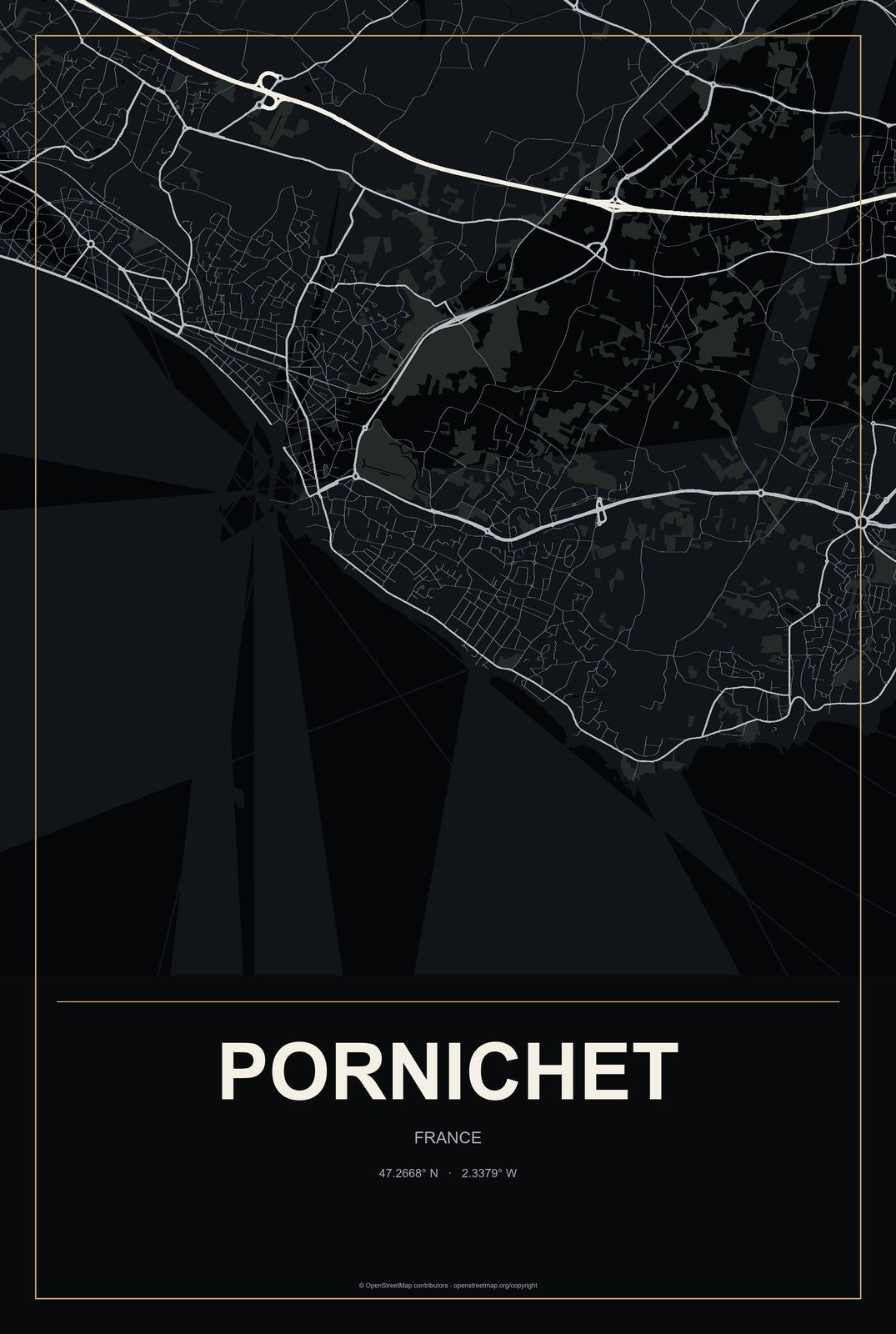 Pornichet, France City Map Aluminum Sign in Metropolitan Noir style