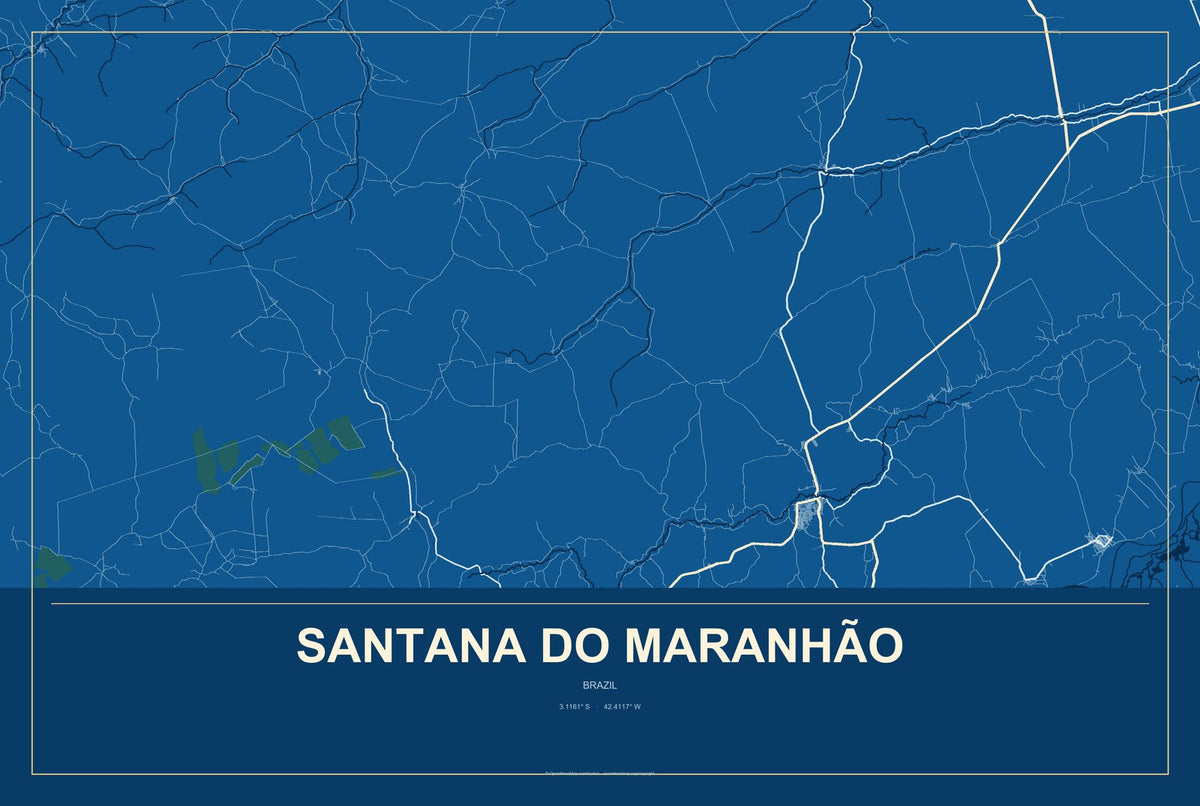 Santana do Maranhão, Brazil City Map Aluminum Sign in Harbor Cobalt style