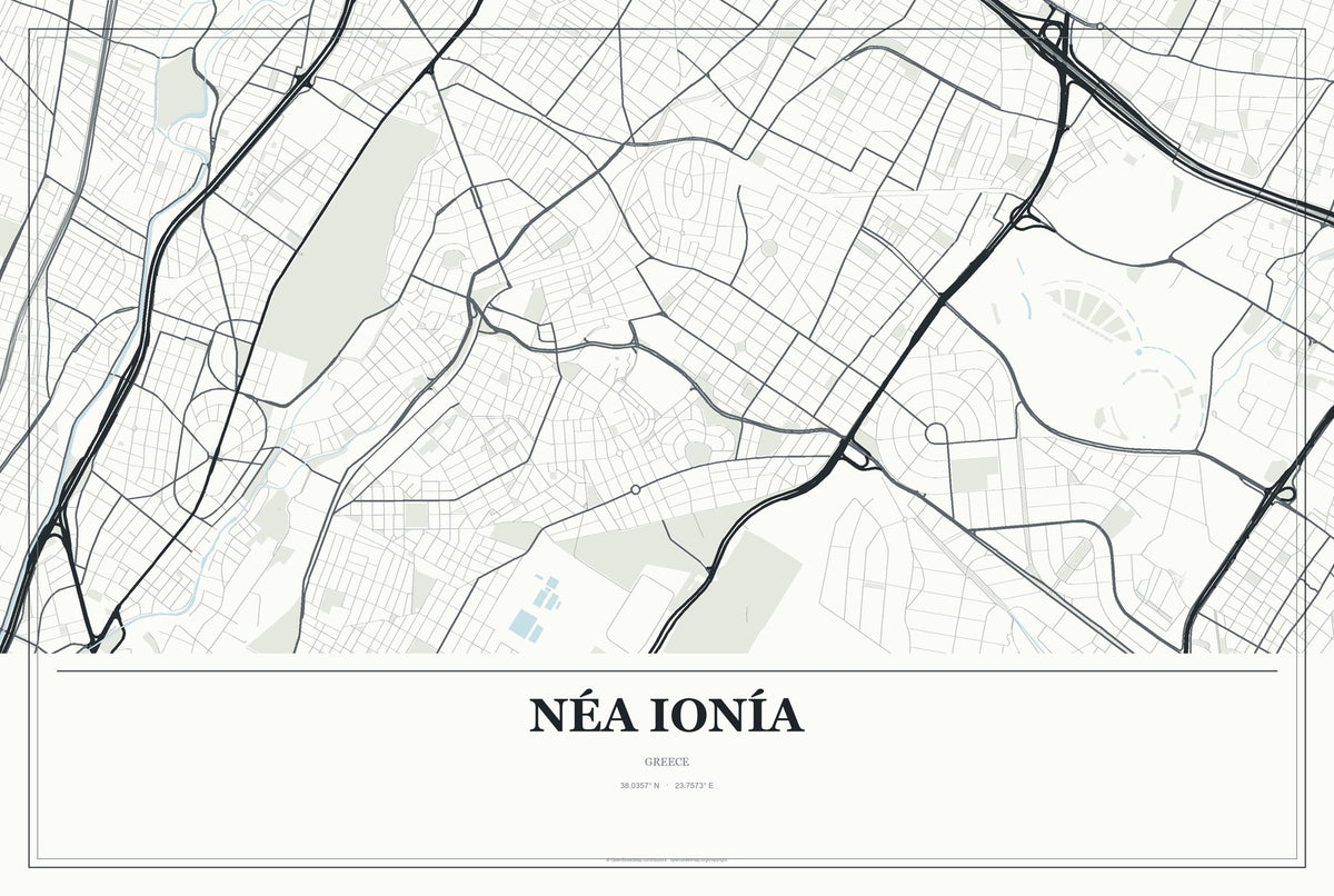 Néa Ionía, Thessaly, Greece City Map Aluminum Sign in Gallery Air style