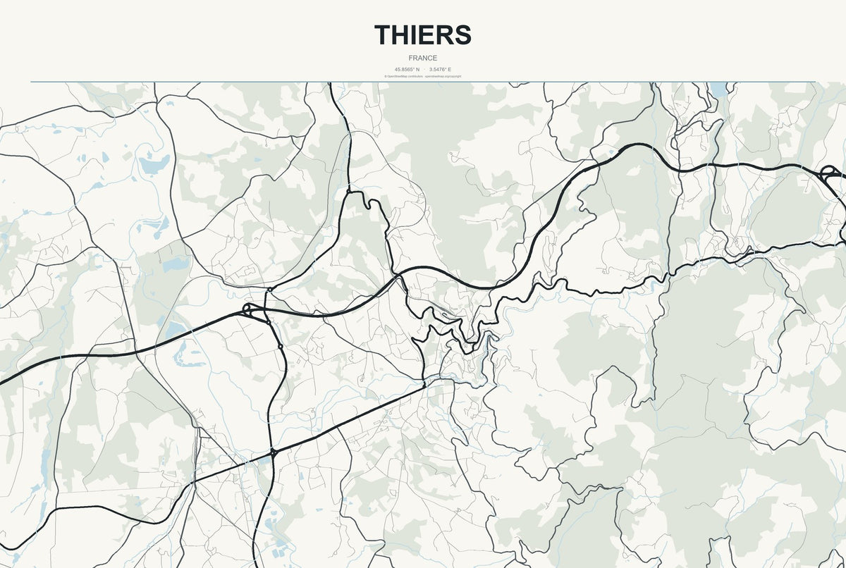 Thiers, France City Map Aluminum Sign in Headline Atlas style
